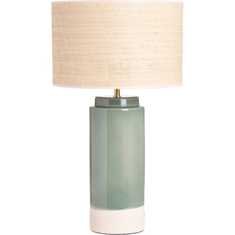 Lámpara de mesa verde de cerámica y pantalla de rafia H64 cm MAJES