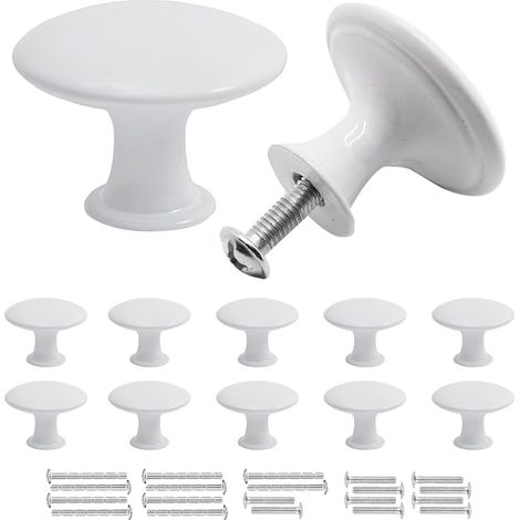 Bouton de Meuble BlancVintage Ronds Poignee de Cuisine Boutons de Portes pour PlacardsMeuble avec Vis Assorties 10 pièces 30 mm Blanc (1/4)