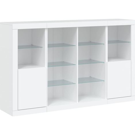 Credenza a buffet cassettiera mobiletto portaoggetti organizer per cucina soggiorno salotto con luci a LED 3 pezzi legno ingegnerizzato bianco 020037197