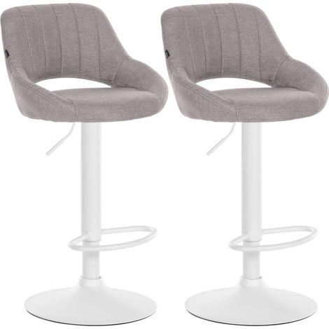 Conjunto de 2 taburetes de bar regulables en tela gris con respaldo calado y base de metal blanco 100006338
