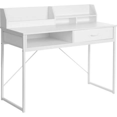 Office Desk White MDF and Metal Legs 110 x 50 cm Drawer Open Shelf Scandinavian ZYRA