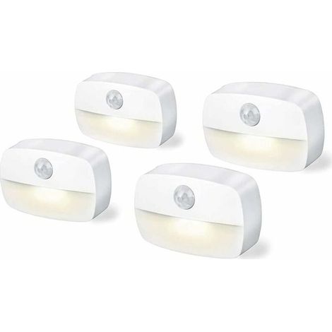 Lot de 4 lumières d'intérieur à détecteur de mouvement à piles 3 A pour placard, escaliers, couloir, cuisine, chambre à coucher(batterie non incluse) (1/4)