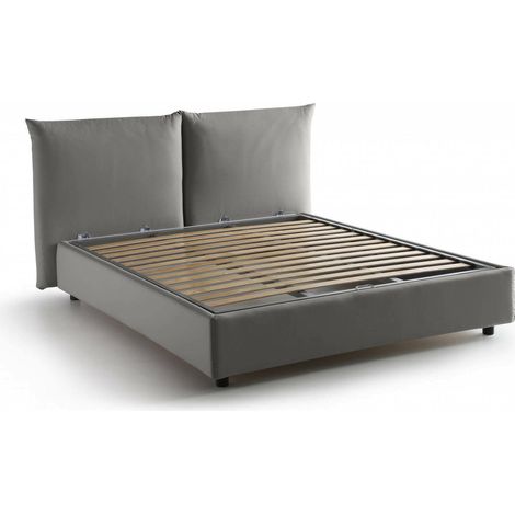Dmora - Letto matrimoniale Ddestr, Letto contenitore con rivestimento in tessuto, 100% Made in Italy, Apertura frontale, adatto per materasso Cm 160x200, Grigio