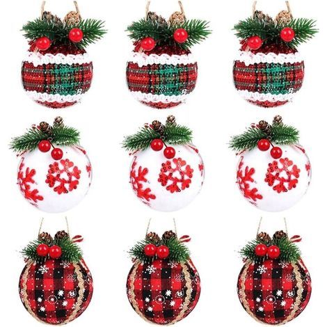 Weihnachtskugeln – 8 cm, zum Dekorieren von Weihnachtsstrümpfen, Schreibtischen, Kaminen usw. – 3 Ausführungen, 9 Stück (1/5)