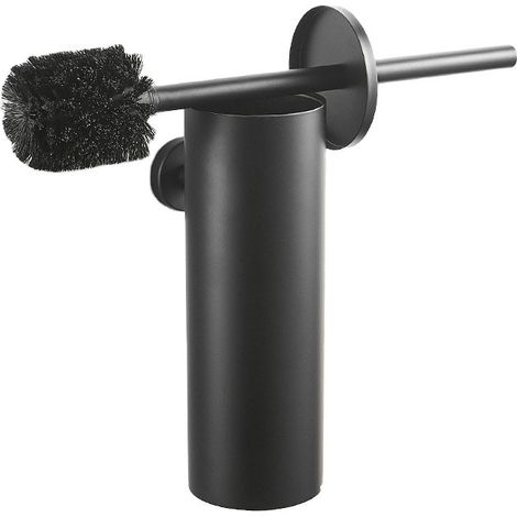 Schwarze, wandmontierte Toilettenbürste mit Bürstenhalter, Toilettenbürste mit langem Griff, aus Edelstahl 304, antibakterieller Bürstenhalter. (1/5)