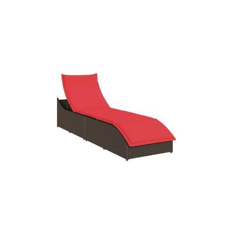 Chaise longue pliante coussin rangement marron résine tressée (1/5)