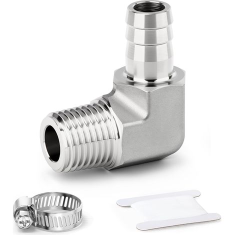 2 pièces 1/8 "femelle BSP x 1/8" mâle filetage forgé en acier inoxydable 90 degrés coude connecteur SUS 304 raccords de tuyauterie - 3/8"M-10MM(Barb 1Pcs) (1/5)