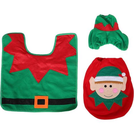 Lot de 3 couvercles de réservoir de toilettes, costumes de Père Noël, décoration de toilettes Père Noël, ornement de Noël (1/5)