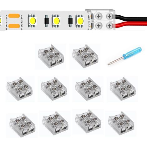 YUTOKEER LED-Streifen zu Draht Verbinder - 2-polig 10mm Lötfrei für 5050 3528 COB SMD LED Streifen, Transparentes Design, Inklusive Schraubendreher, 10er Pack