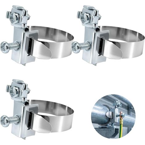 Collier de Mise à la Terre en Acier Inoxydable V2A pour Tuyaux, Diamètre 8-52 mm, Préassemblé, Lot de 3 (1/5)