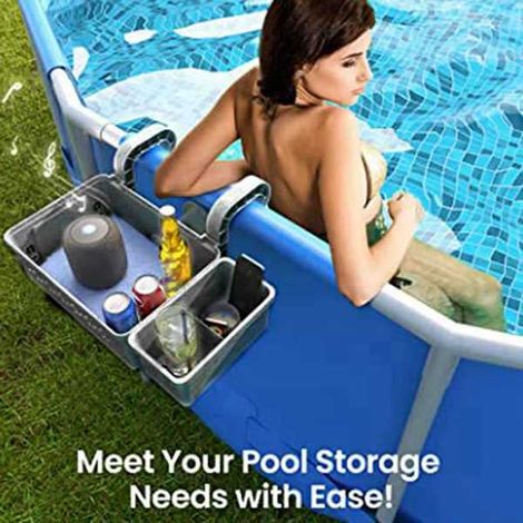 2 ensembles, couleur : gris, matériau : ABS, panier de rangement pour piscine, panier de rangement sur pied pour piscine, avec piscine…