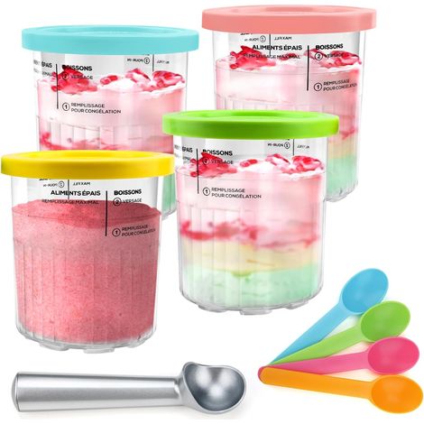 Compatible avec les pots à glace Ninja Creami, lot de 4 avec cuillères doseuses (1/5)