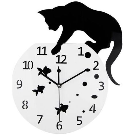 Fishbowl Chat Horloge/Horloges Murales Créatives/Maison BRICOLAGE Décoration Montre/Chat sur Horloge Salon Miroir 3D Conception Murale (1/5)