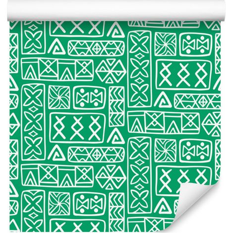 Carta da parati con motivo geometrico polinesiano, mare e menta, 50x1000 cm (1/5)