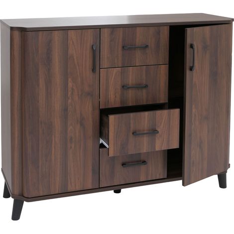 [NON UTILIZZATO] Comò cassettiera HHG-784, credenza, 4 cassetti, 2 ante MDF 92x120x40 cm, color noce (1/5)