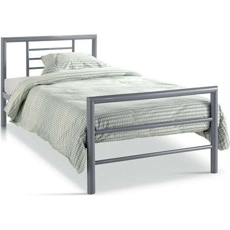 Einfaches Metallbett ECHO, 90x200 cm, in glänzendem Grau, Lattenrost inklusive (1/5)