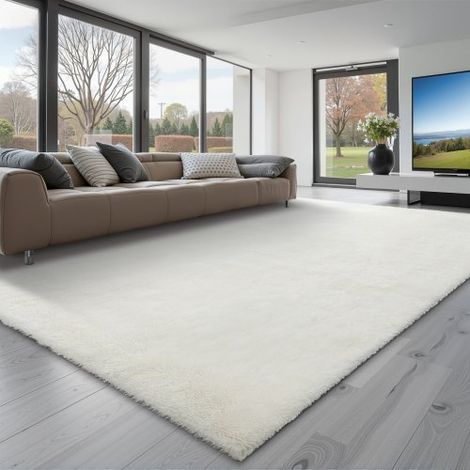 Alfombra de Pelo Largo Rectangular, 3048 x 2438 mm, Mullida y de Triple Capa, 35 mm de Altura, para Salón, Dormitorio y Salón, sin Pelusa y muy Suave, Marfil Blanco, para Hogares Modernos (1/5)