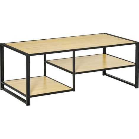 Tavolino da Caffè 3 Ripiani 120x60x46 cm in Acciaio e MDF Quercia (1/5)