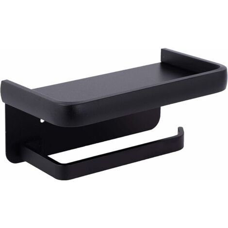 Porte Papier Toilette Mural Support Papier Rouleau Aluminium Derouleur Papier WC avec Étagère de Rangement Noir