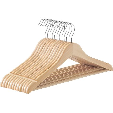 Cintre Bois, Lot de 12, avec Encoches Antiglisse, Barre Antidérapante pour Pantalons, Crochet Pivotant à 360°, pour Costumes, Chemises, Manteaux, Beige Naturel CRW010N12 (1/4)