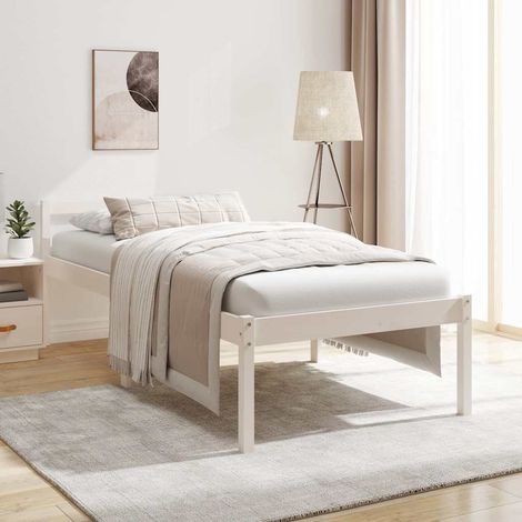Lit pour personne âgée 90 x 190 cm en pin massif blanc, sommier à lattes sans matelas - PANGIVO (1/5)