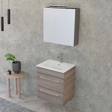 Mobile bagno sospeso 55 cm Smart olmo con lavabo e specchio contenitore (1/5)