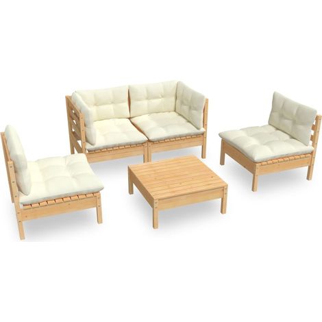 Mobili da giardino Mobili da esterno Set di mobili da 5 pezzi con cuscini color crema in legno di pino massiccio