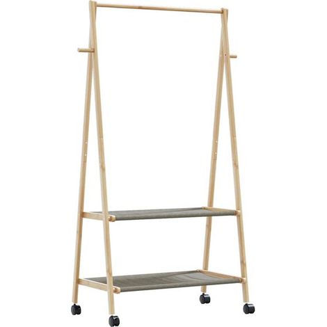 Portant à vêtements avec étagère et roulettes, dimensions : 96 x 45,5 x 155,5 cm, en bambou. (1/5)