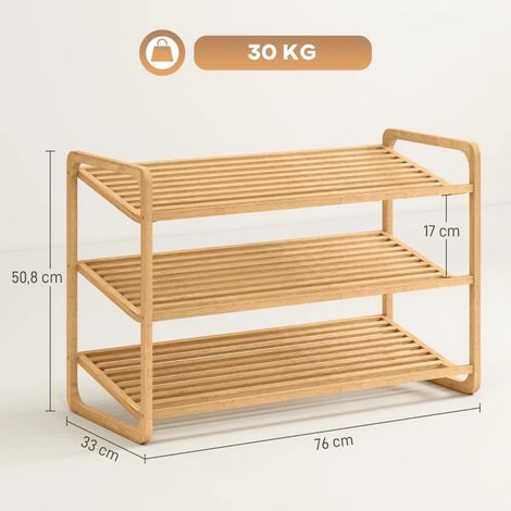 Étagère en bambou à 3 étages, meuble à chaussures pour entrée, capacité de charge 30 kg, rangement en bois naturel (1/5)