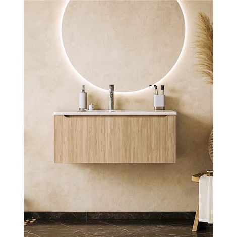 Exagonshop Mobile Bagno Teak 90x50 Amalfi Lavabo Mineralmarmo