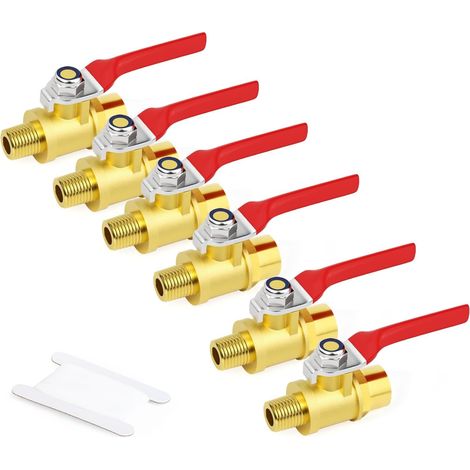 6pièces 1/8 pouce en laiton Mini vanne à bille Interrupteur d'arrêt, 1/8 pouce mâle x femelle BSP filetage tuyau raccord (1/5)
