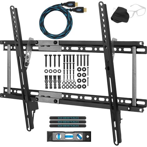 Support TV mural pour téléviseurs de 20 à 80" jusqu'à VESA 600 et 75kg, câble HDMI Twisted Veins 3m et niveau à bulle 3-axes magnétiques 15cm inclus (1/5)