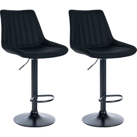 Juego de 2 taburetes de bar regulables en altura Asiento giratorio 360° de PVC negro Costuras verticales Pie de metal negro 100004423 (1/5)