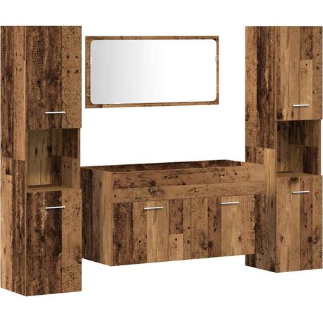 Maison Exclusive - 4-tlg. Badmöbel-Set Altholz-Optik Holzwerkstof