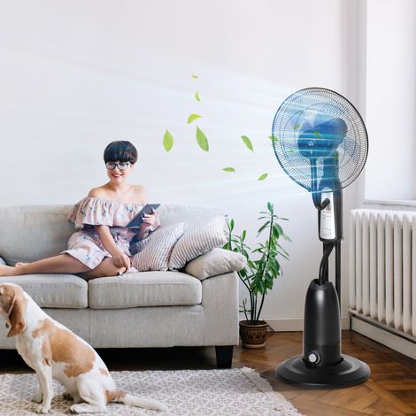 Ventilateur nébuliseur eau oscillante télécommande 90W 3 modes 3 vitesses minuterie Ø44,5x120cm, noir
