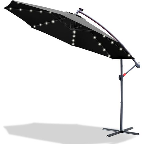 Sonnenschirme mit LED Alu Sonnenschutz Gartenschirm um 360° drehbar Ampelschirme mit kurbel Balkonschirm UV30+ (Ø350 cm, Grau) (1/5)