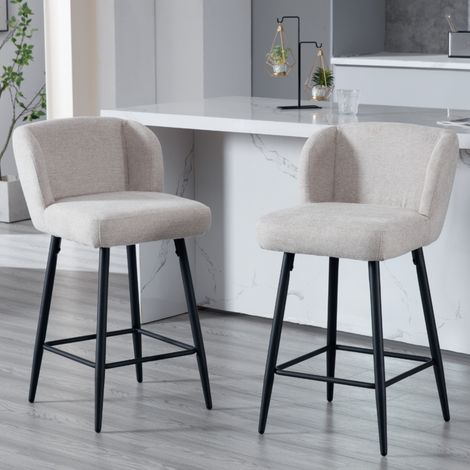 Wahson Sgabelli Bar Set di 2, Moderni Sgabelli Cucina in Tessuto Sintetica Sgabelli Alti con Gambe in Metallo per Cucina Bancone, Beige