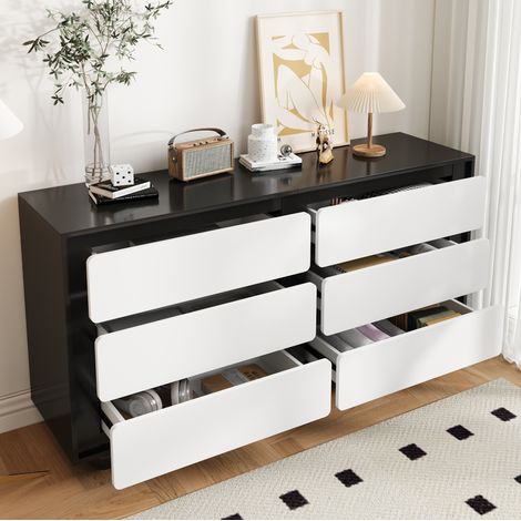 Aparador moderno de seis cajones blanco y negro OKMYHOME (1/5)