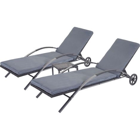 [NEUWERTIG] 2er-Set Sonnenliege HHG-284, Relaxliege Gartenliege, Poly-Rattan schwarz Kissen dunkelgrau