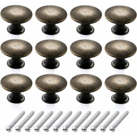 12-teiliges Set runder Vintage-Kommodenknöpfe und Schubladenknöpfe, Retro-Möbelknöpfe mit spitzer Form und einem Loch, antike Messing-Möbelknöpfe für Küchenschubladen (30 mm, Bronze)
