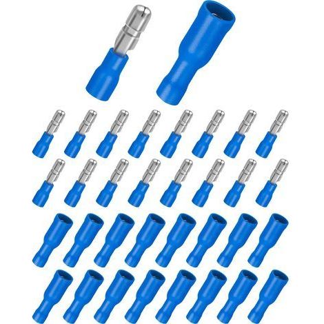 Lot de 100 cosses de câble de 1,5 à 2,5 mm², connecteurs ronds bleus et cosses rondes bleues à sertir pour voiture (1/5)