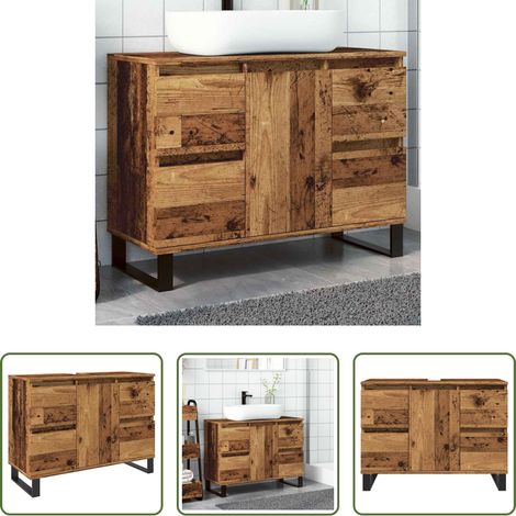 Altholzoptik -  Waschbeckenunterschrank Altholz-Optik 80x33x60 cm Holzwerkstoff (1/5)
