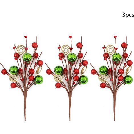 SJLERST Ensemble de 3 décorations de Noël, décorations pour sapin de Noël roulées à la main avec motifs floraux (rouge et vert) (1/5)