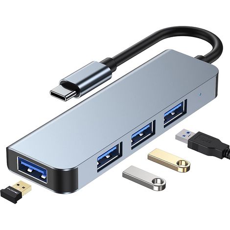 Hub USB C, Type C vers 4 Ports USB 3.0 Data Hub en Aluminum pour MacBook Pro/Air, XPS, iPad Pro, Chromebook, Lecteur Flash, Disque Dur Mobile et Plus (1/5)