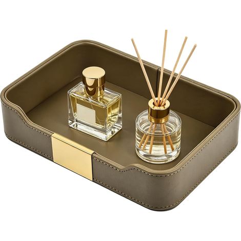 Plateau de Rangement de Bureau en Cuir Organisateur décoratif pour Bijoux,Corbeille a courrier,Plateau de Rangement Cuir,Montres,cosmétiques,clés, téléphone,Portefeuille,Vert Olive (1/5)