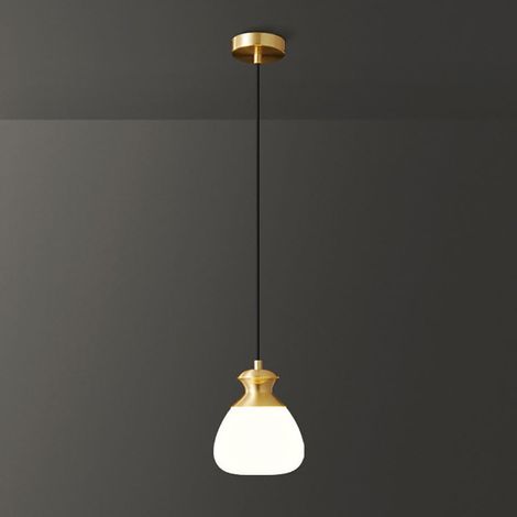 Suspension en laiton brossé, lampe suspendue en cuivre avec abat-jour en verre blanc, lampes de chevet à suspension, douille G9, luminaires suspendus modernes et minimalistes pour bar, salle à manger (1/5)