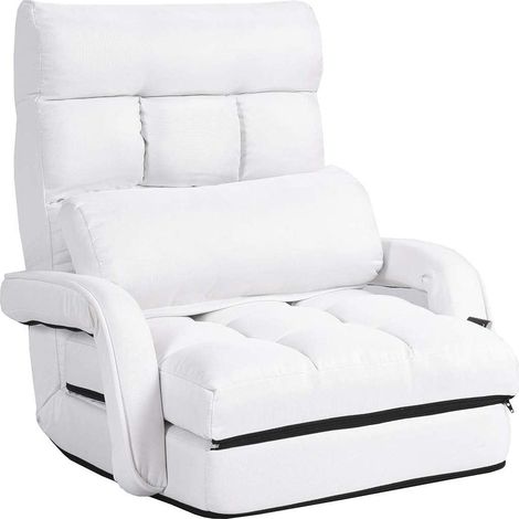 COSTWAY Sofá Plegable Individual Silla con Reposabrazos y Cojín para Oficina Salón Terraza Jardín (Blanco)