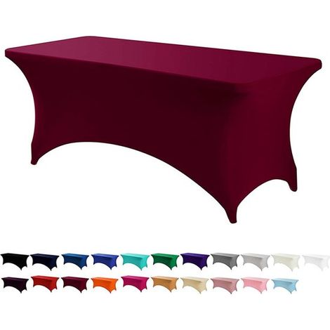 Lot de deux nappes extensibles [2,67 m] en polyester/élasthanne, lavables en machine et infroissables, idéales pour les mariages, les fêtes, les salons et les stands de vente. (1/5)