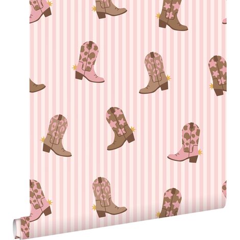 papier peint des bottes de cowboy rose  - ESTAhome