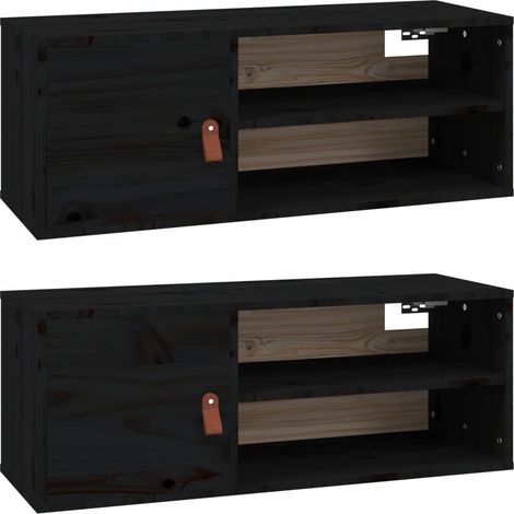 vidaXL Wandregale 2 Stück Schwarz 80x30x30 cm Massivholz Kiefer